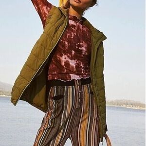 Free people vest Fp movement olive green quilted xs NEW zippered mock neck